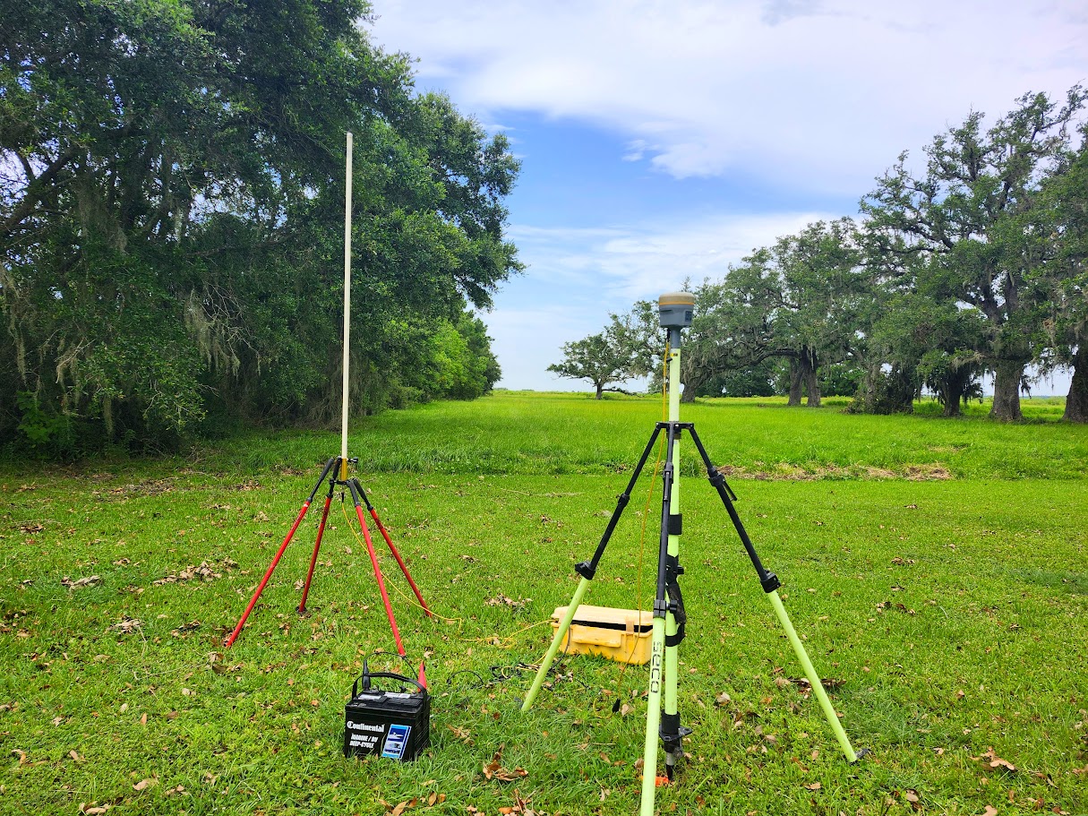 Surveying equipment in a Southeast Texas field
